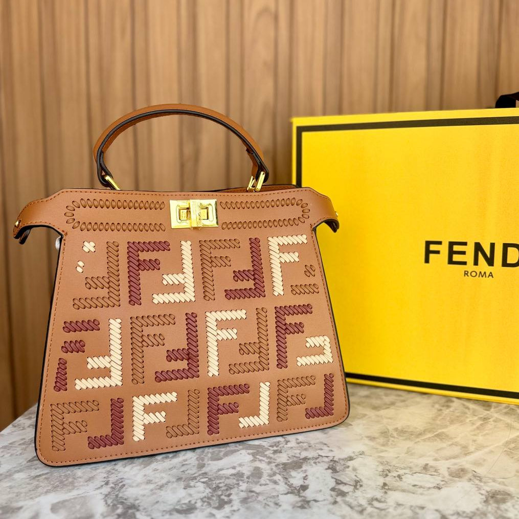 Fendi Roma Signature Logo Pattern Top Handle Handbag