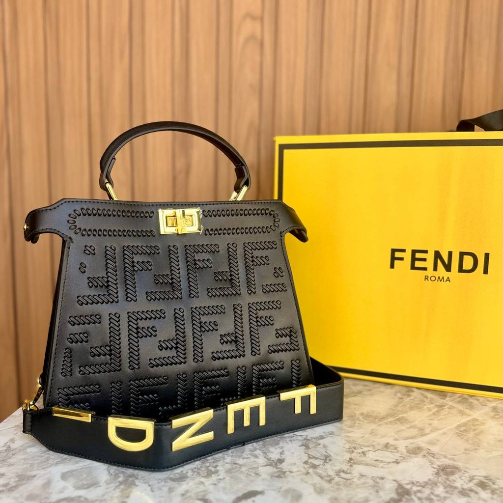 Fendi Roma Signature Logo Pattern Top Handle Handbag