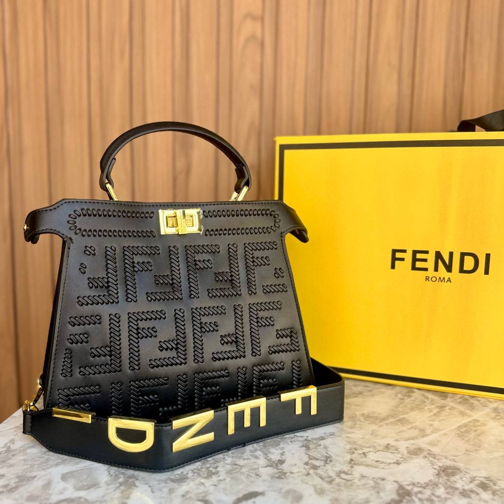 Fendi Roma Signature Logo Pattern Top Handle Handbag
