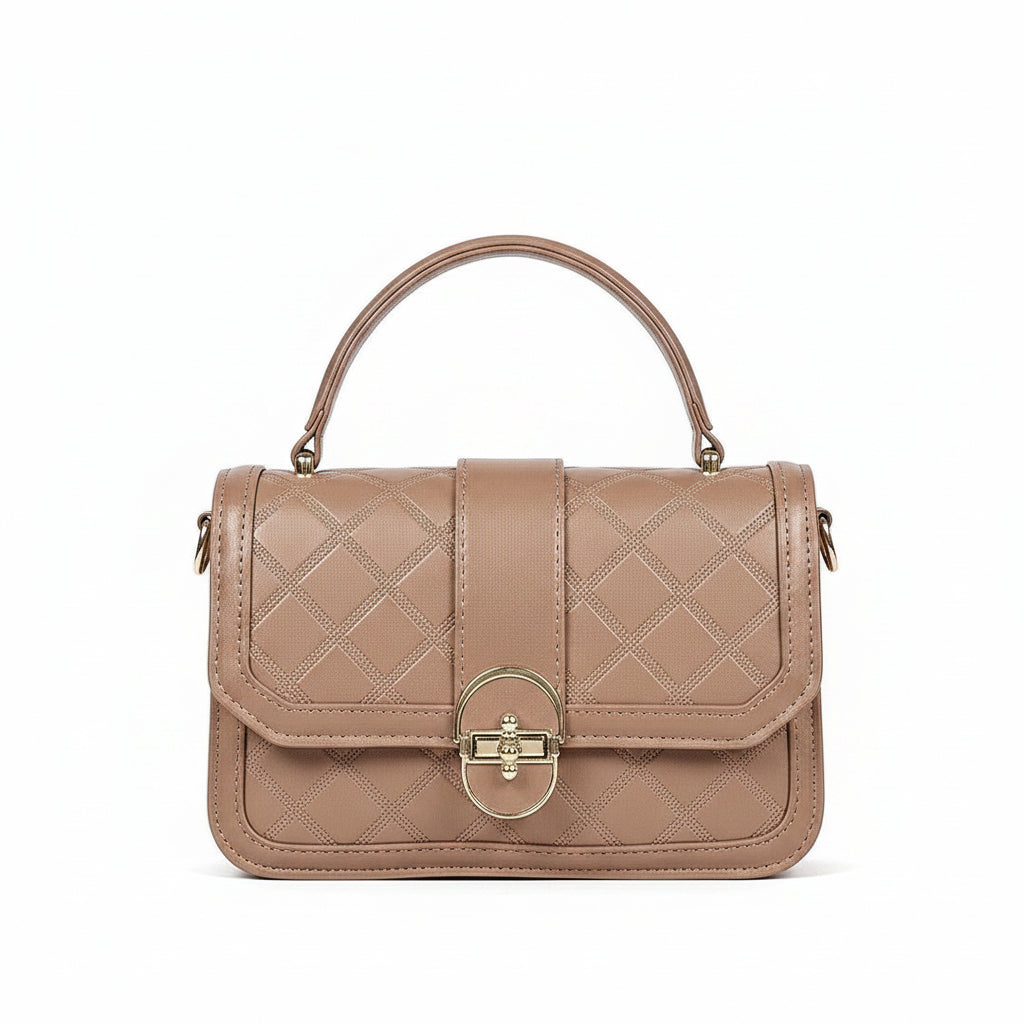 Elegant Quilted Top Handle Crossbody with Gold Tone Lock