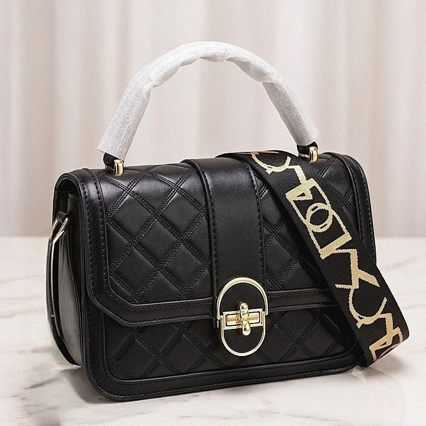 Elegant Quilted Top Handle Crossbody with Gold Tone Lock