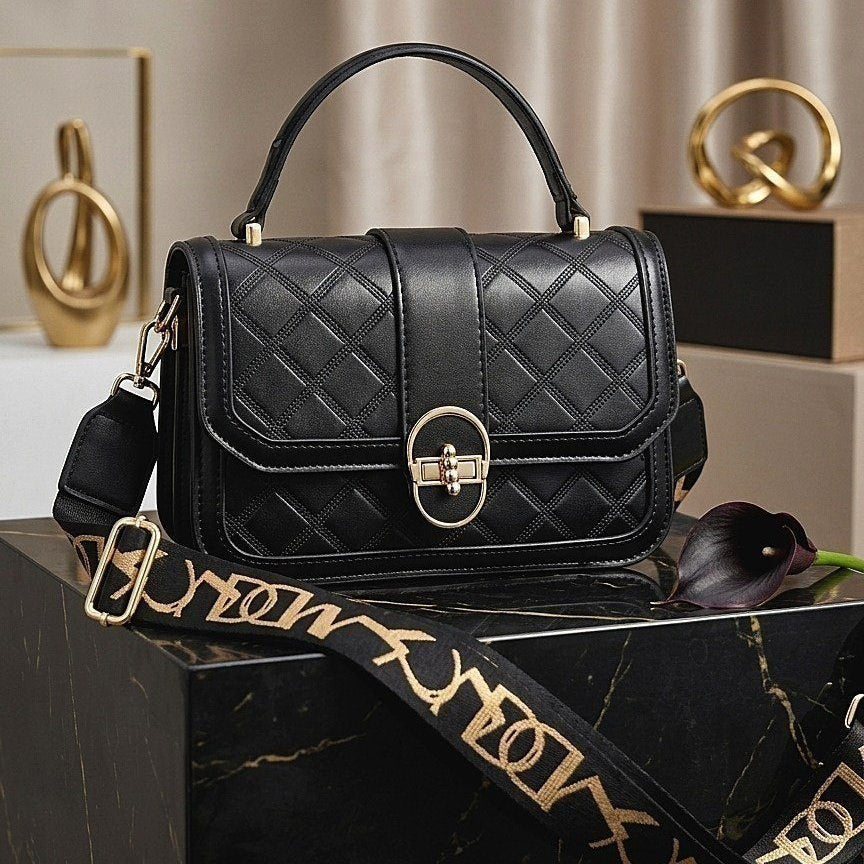 Elegant Quilted Top Handle Crossbody with Gold Tone Lock