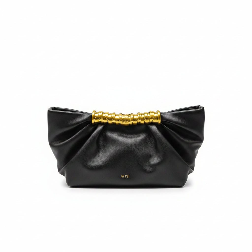 JW PEI Ruched Clutch with Statement Gold Ring Handle