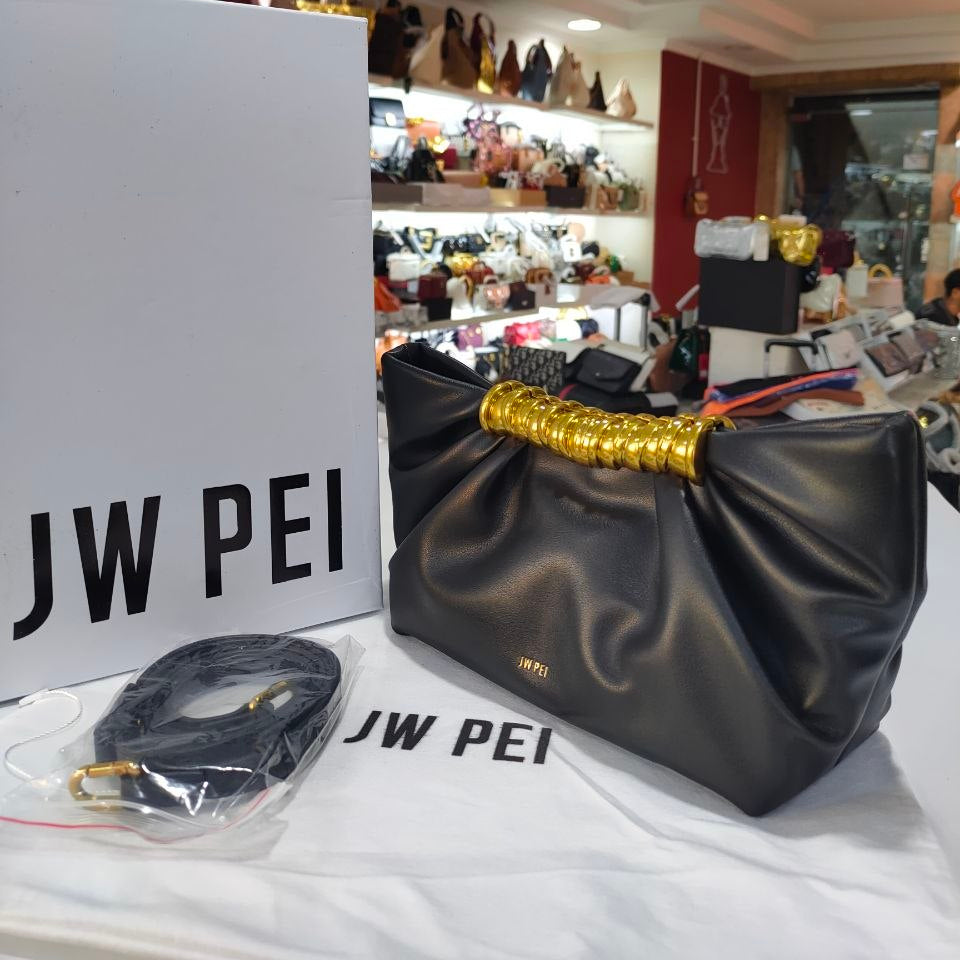 JW PEI Ruched Clutch with Statement Gold Ring Handle