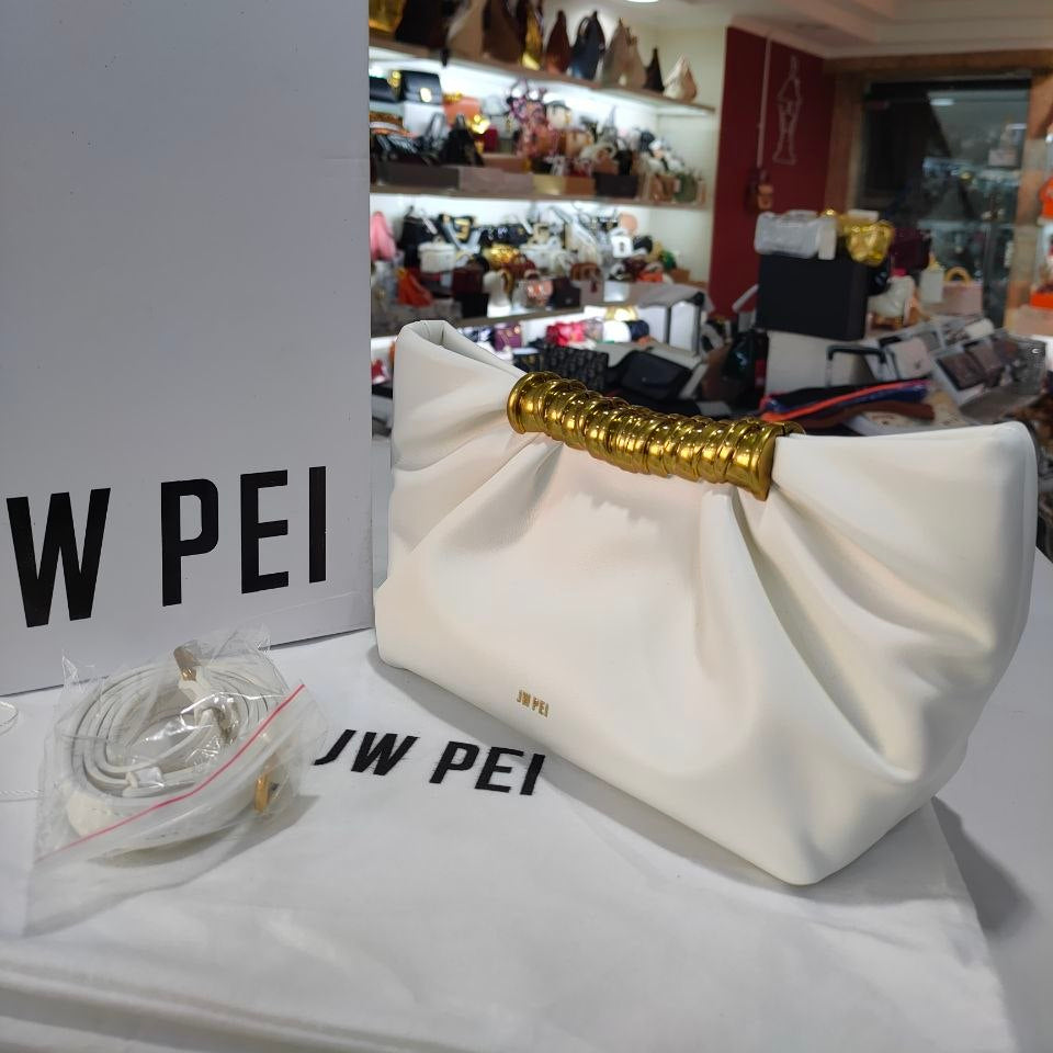 JW PEI Ruched Clutch with Statement Gold Ring Handle
