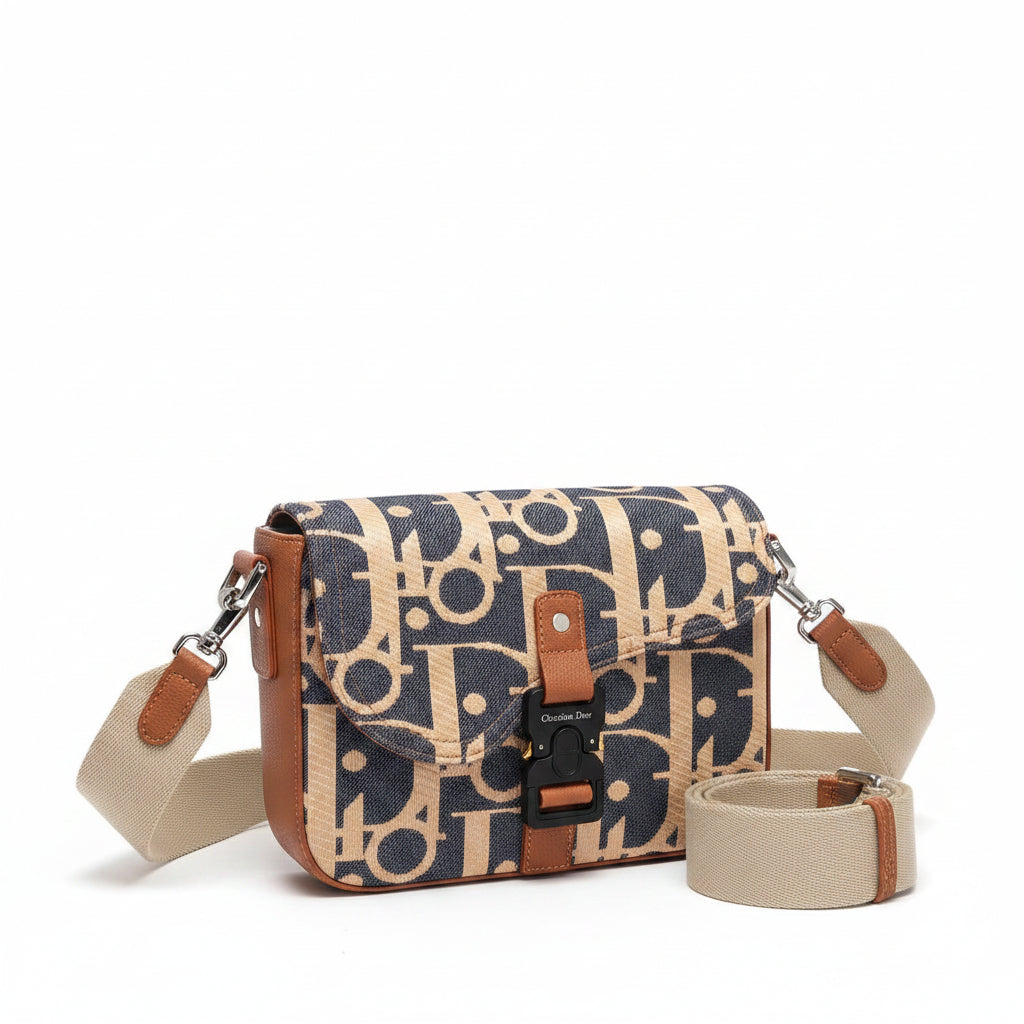 Christian Dior Oblique Canvas Crossbody Bag with Buckle Closure