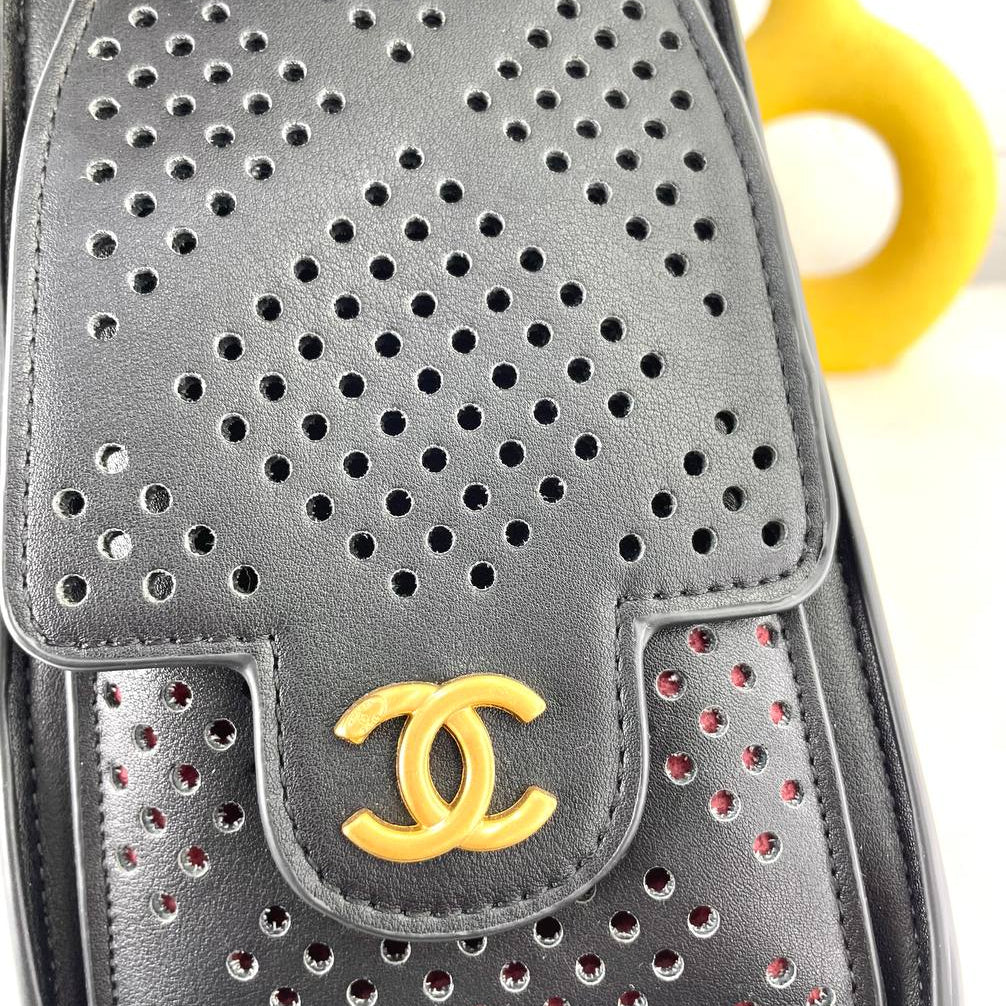 Chanel Perforated Leather Bucket Bag with Gold Chain