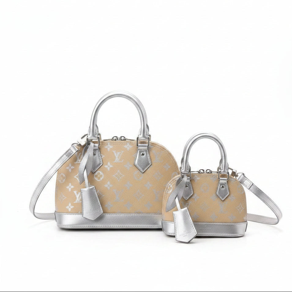 Louis Vuitton Alma Large Beige and Silver Monogram Bag