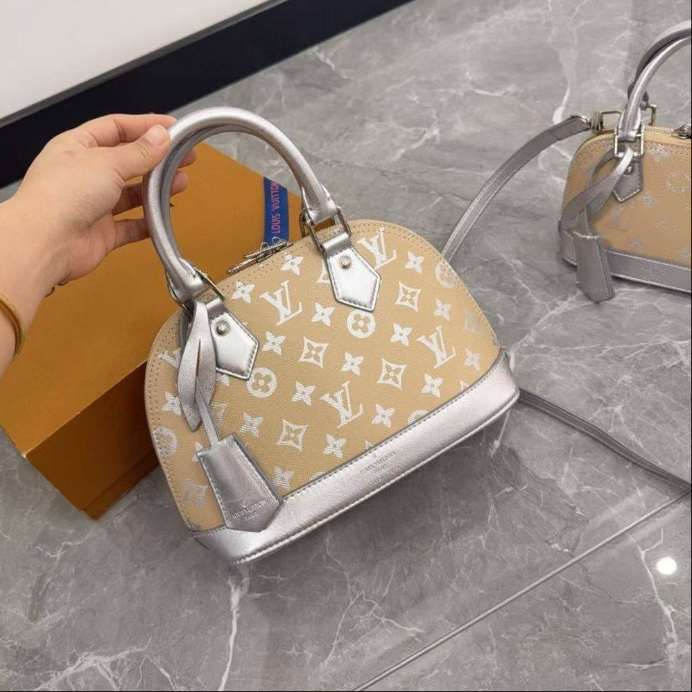 Louis Vuitton Alma Large Beige and Silver Monogram Bag