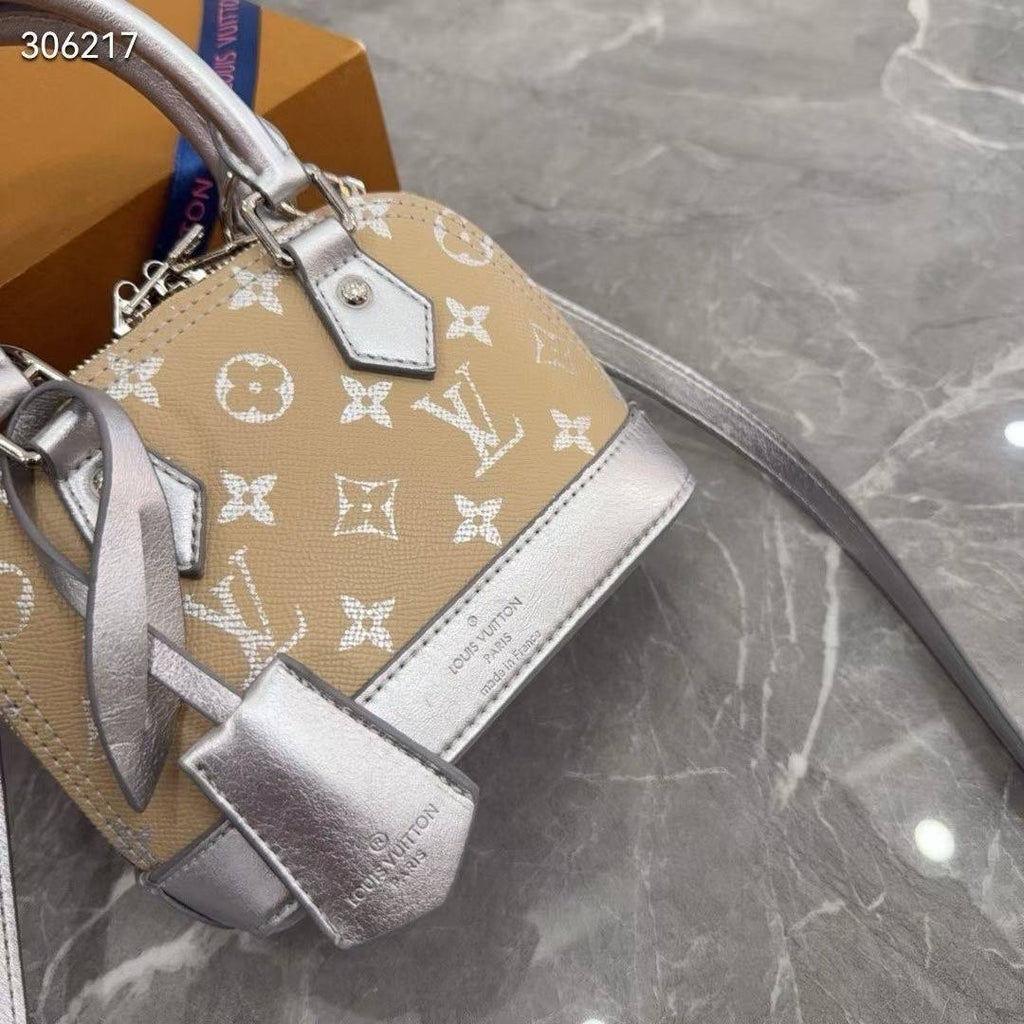 Louis Vuitton Alma Large Beige and Silver Monogram Bag