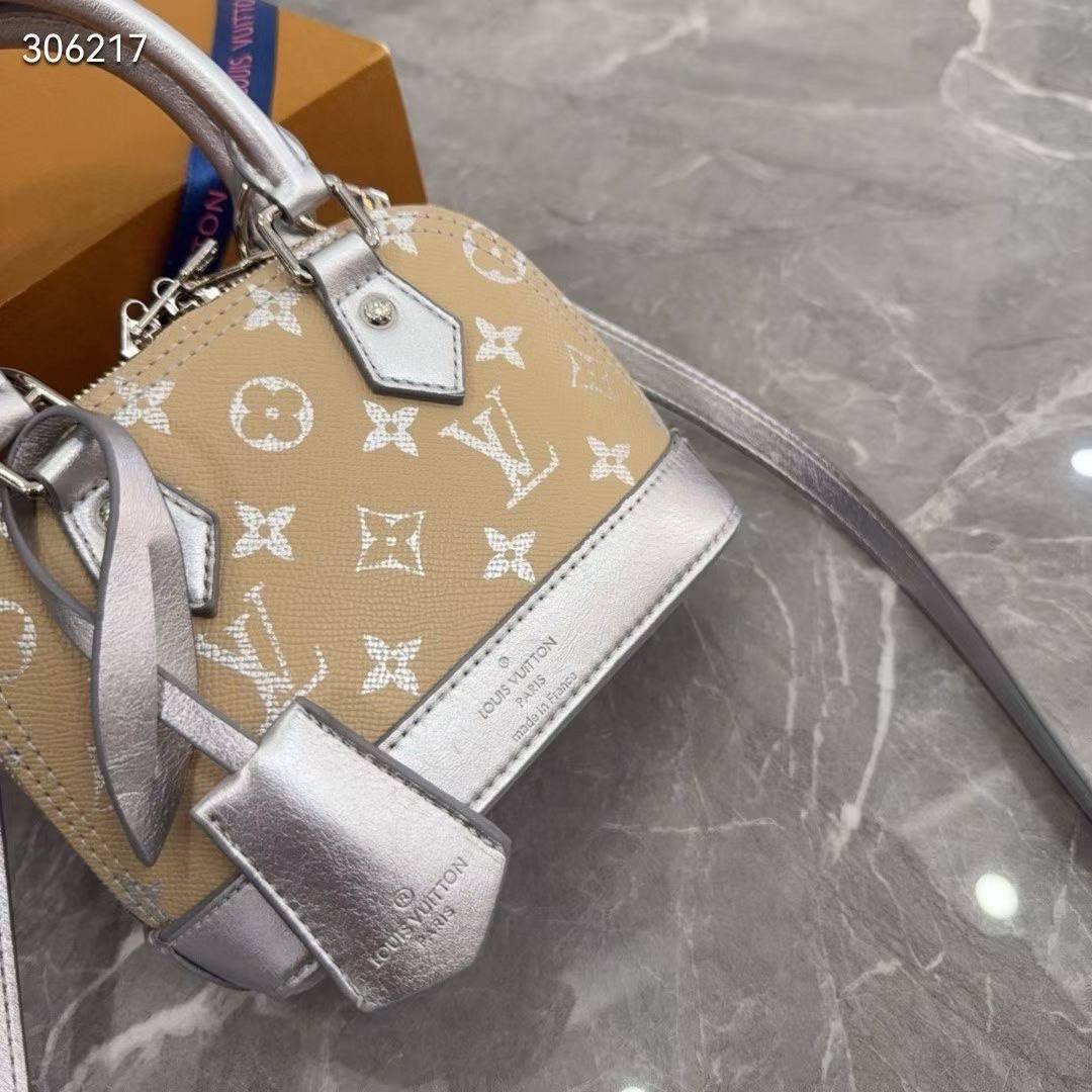 Louis Vuitton Alma Large Beige and Silver Monogram Bag