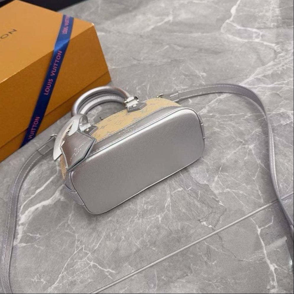 Louis Vuitton Alma Large Beige and Silver Monogram Bag