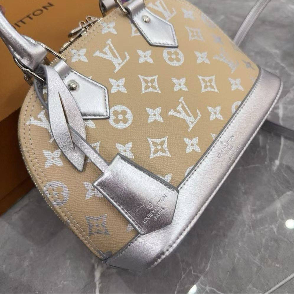 Louis Vuitton Alma Large Beige and Silver Monogram Bag