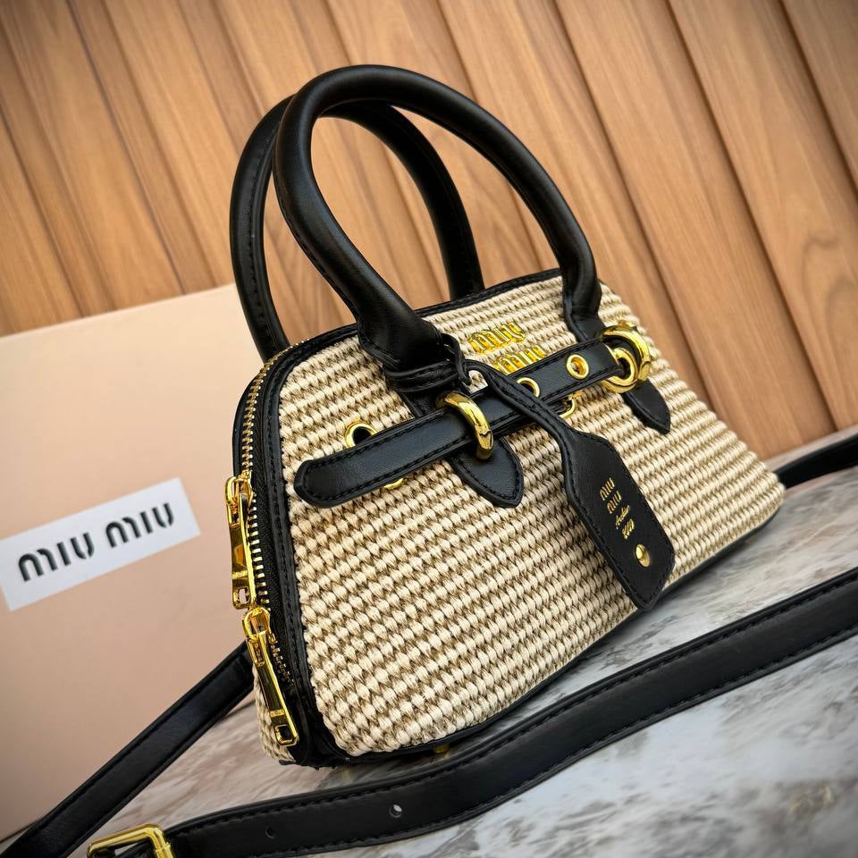 Miu Miu Archive 2009 Straw Handbag with Leather Trim