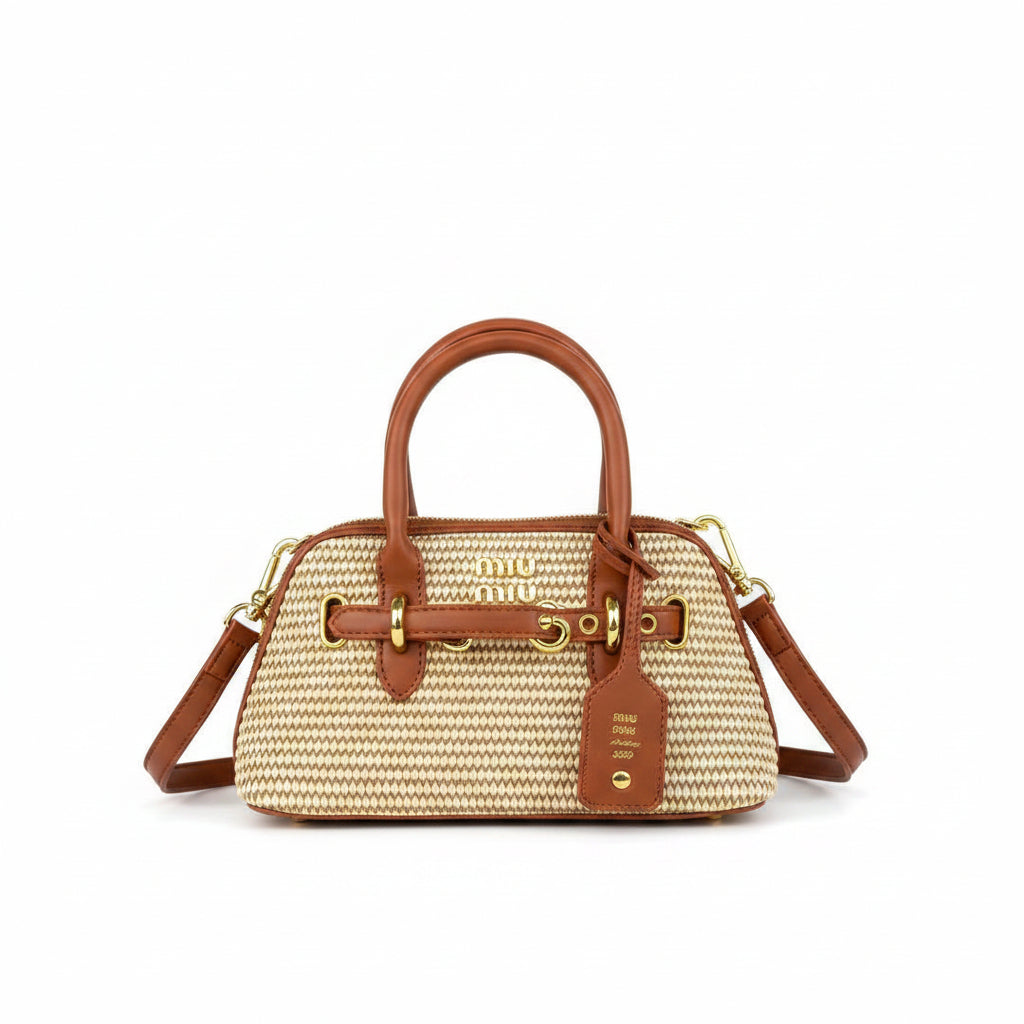 Miu Miu Archive 2009 Straw Handbag with Leather Trim