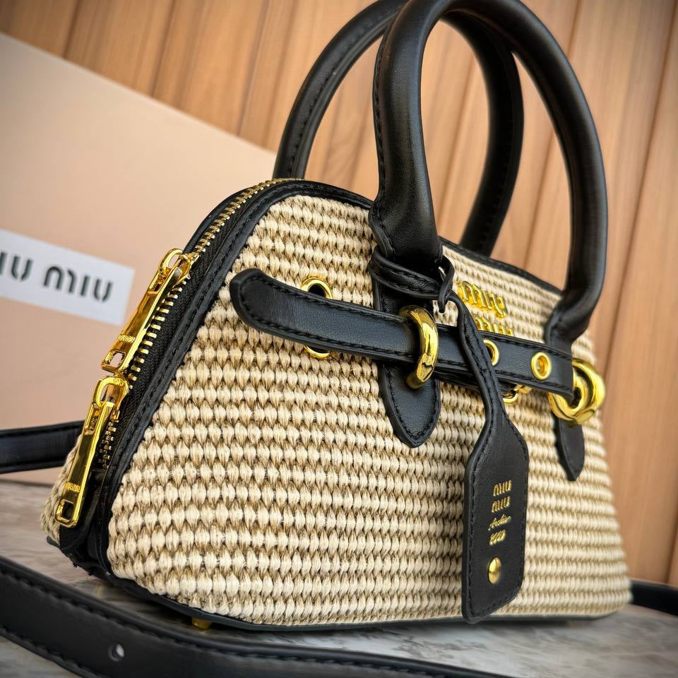 Miu Miu Archive 2009 Straw Handbag with Leather Trim