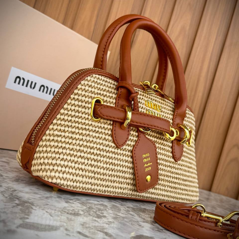 Miu Miu Archive 2009 Straw Handbag with Leather Trim