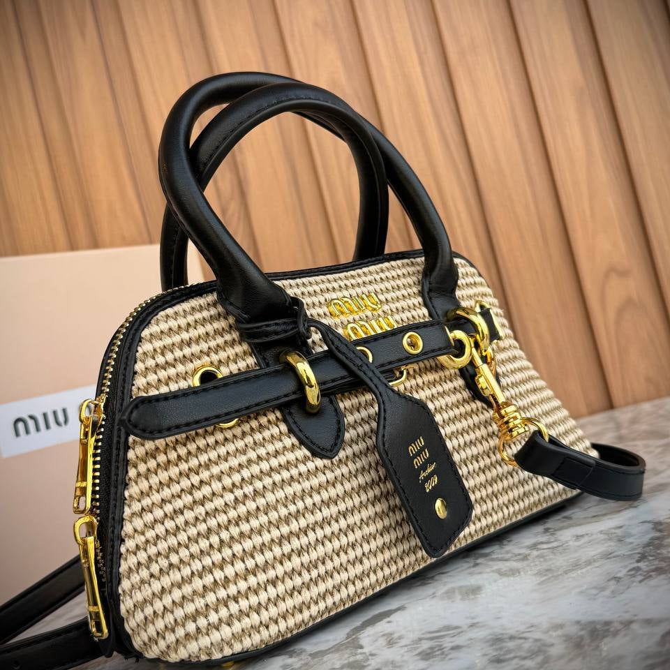 Miu Miu Archive 2009 Straw Handbag with Leather Trim