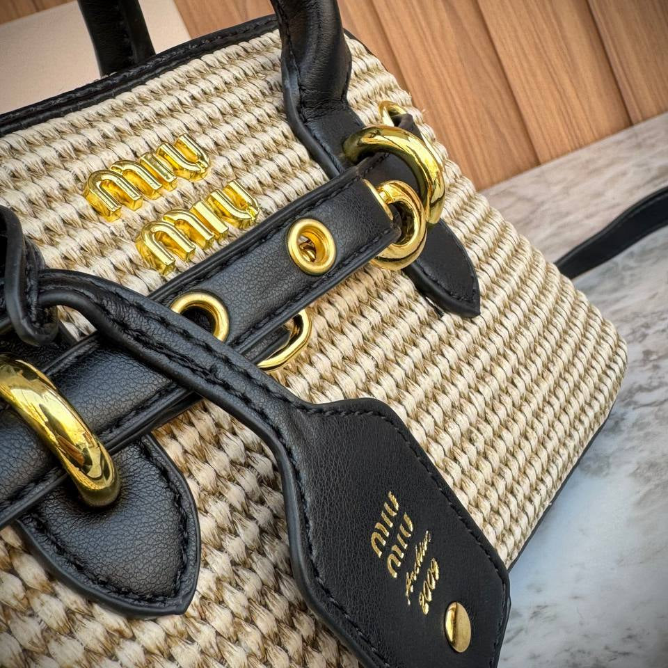 Miu Miu Archive 2009 Straw Handbag with Leather Trim