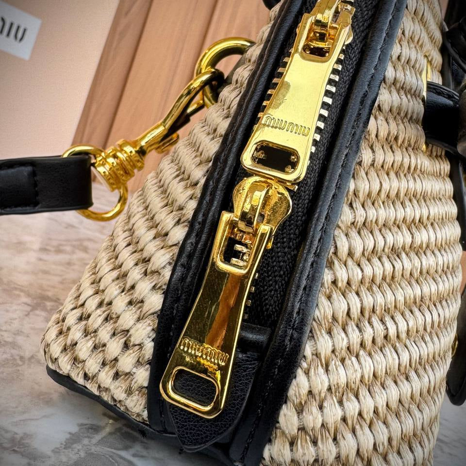 Miu Miu Archive 2009 Straw Handbag with Leather Trim