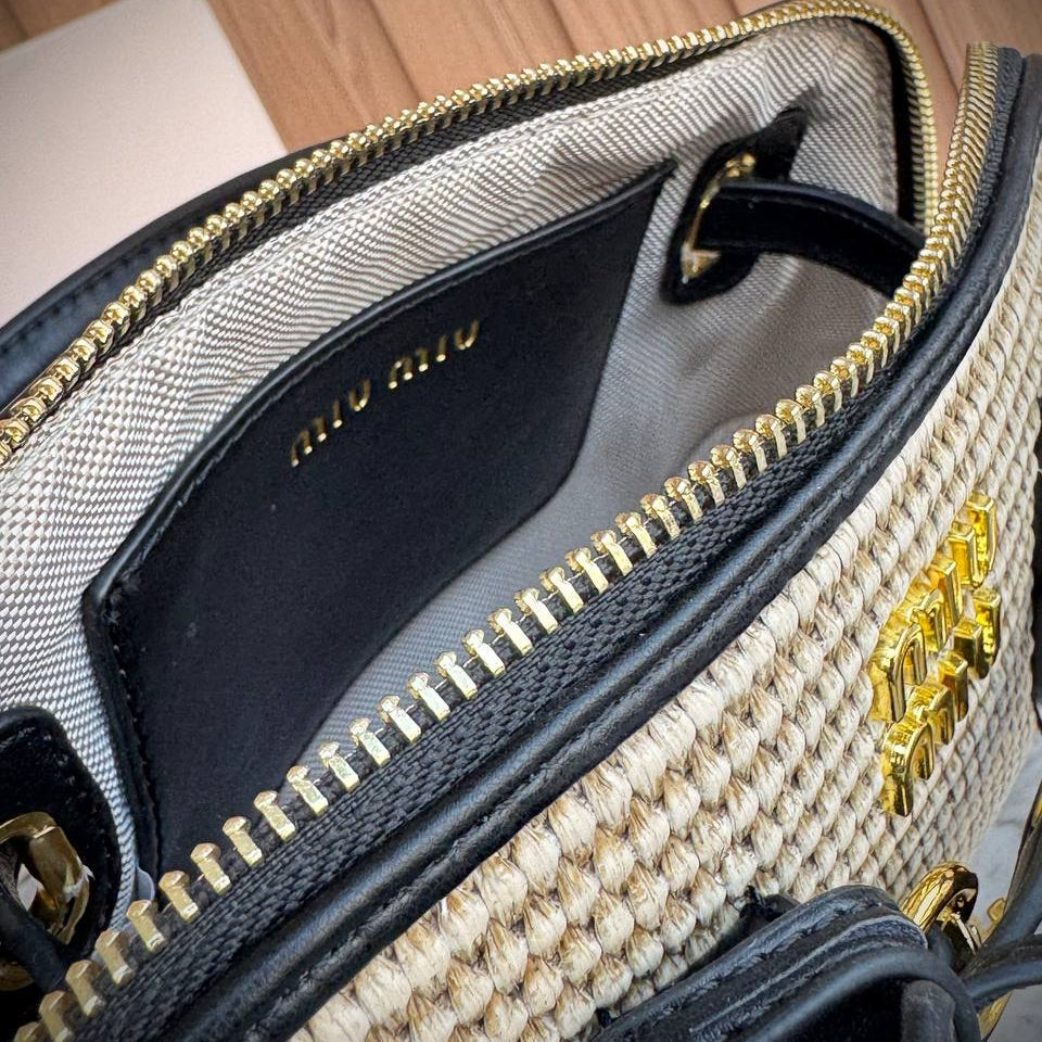 Miu Miu Archive 2009 Straw Handbag with Leather Trim