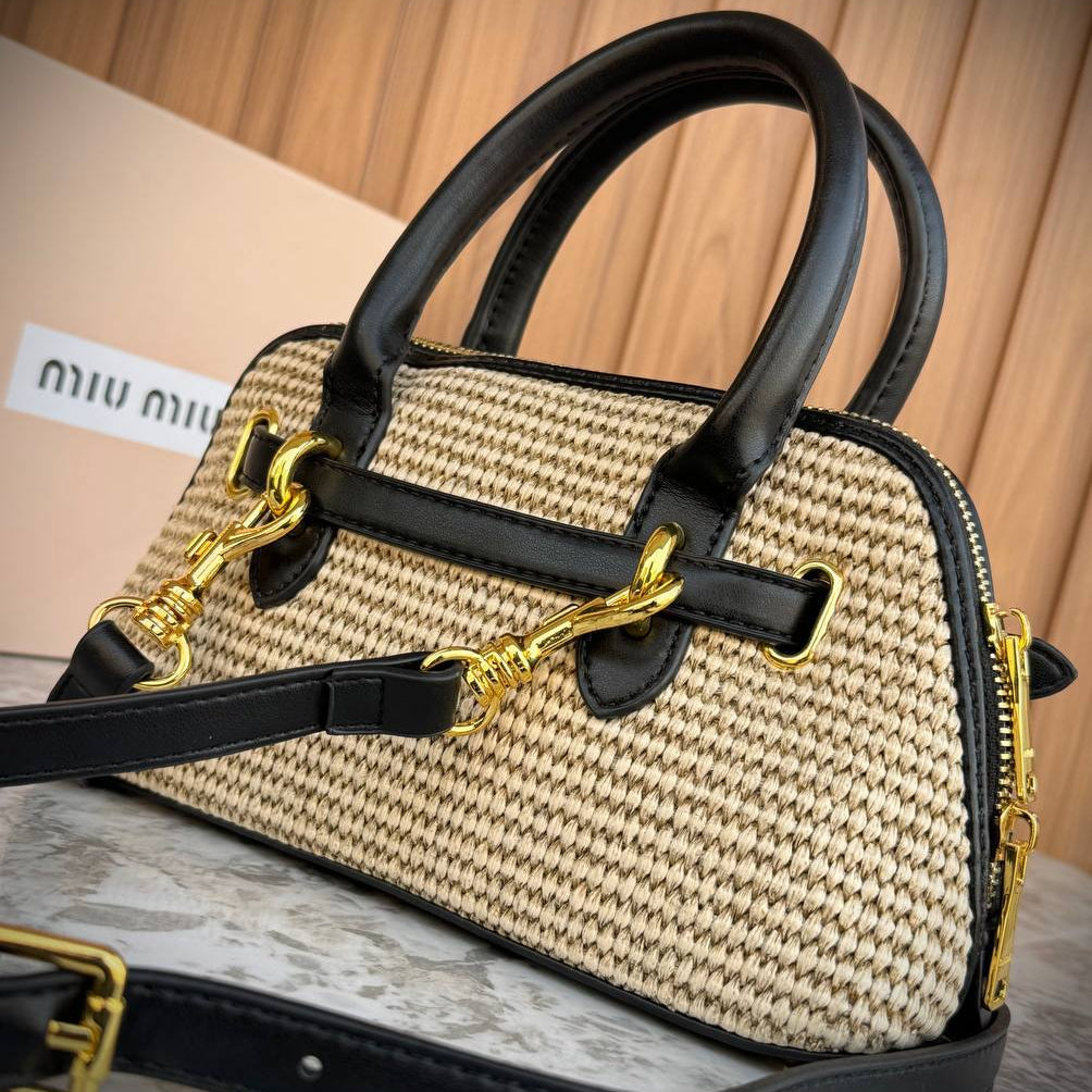 Miu Miu Archive 2009 Straw Handbag with Leather Trim