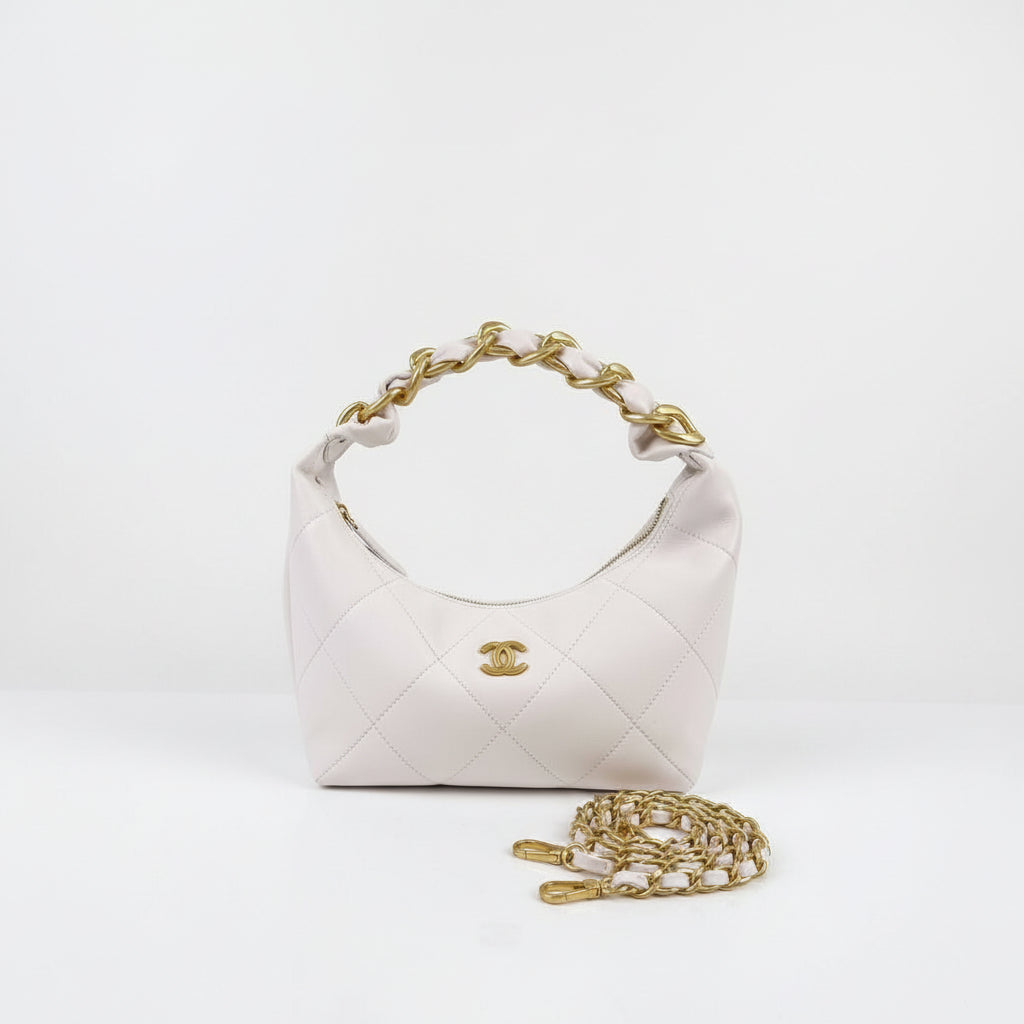 Chanel Quilted Hobo Bag with Gold Tone Chain Handle