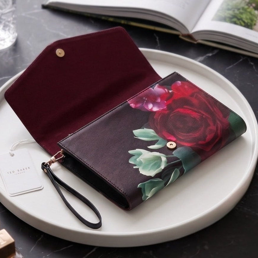Ted Baker Floral Envelope Clutch Bag in Black Red and Green