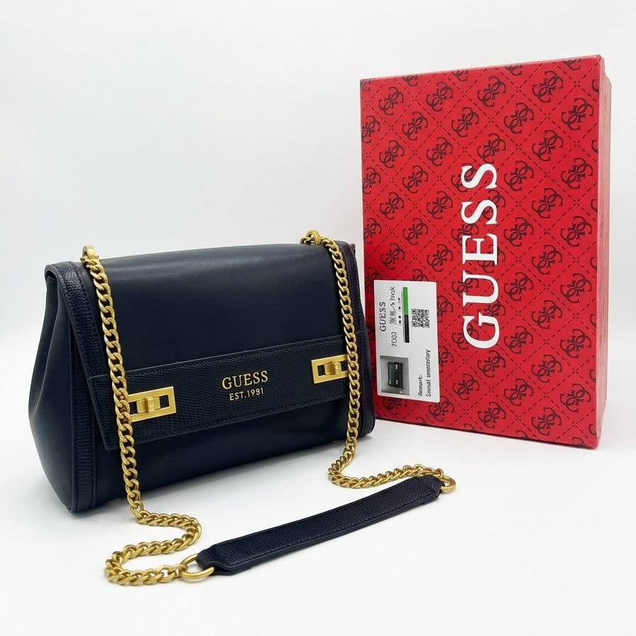 Guess Gold Chain Shoulder Bag in Rich Burgundy
