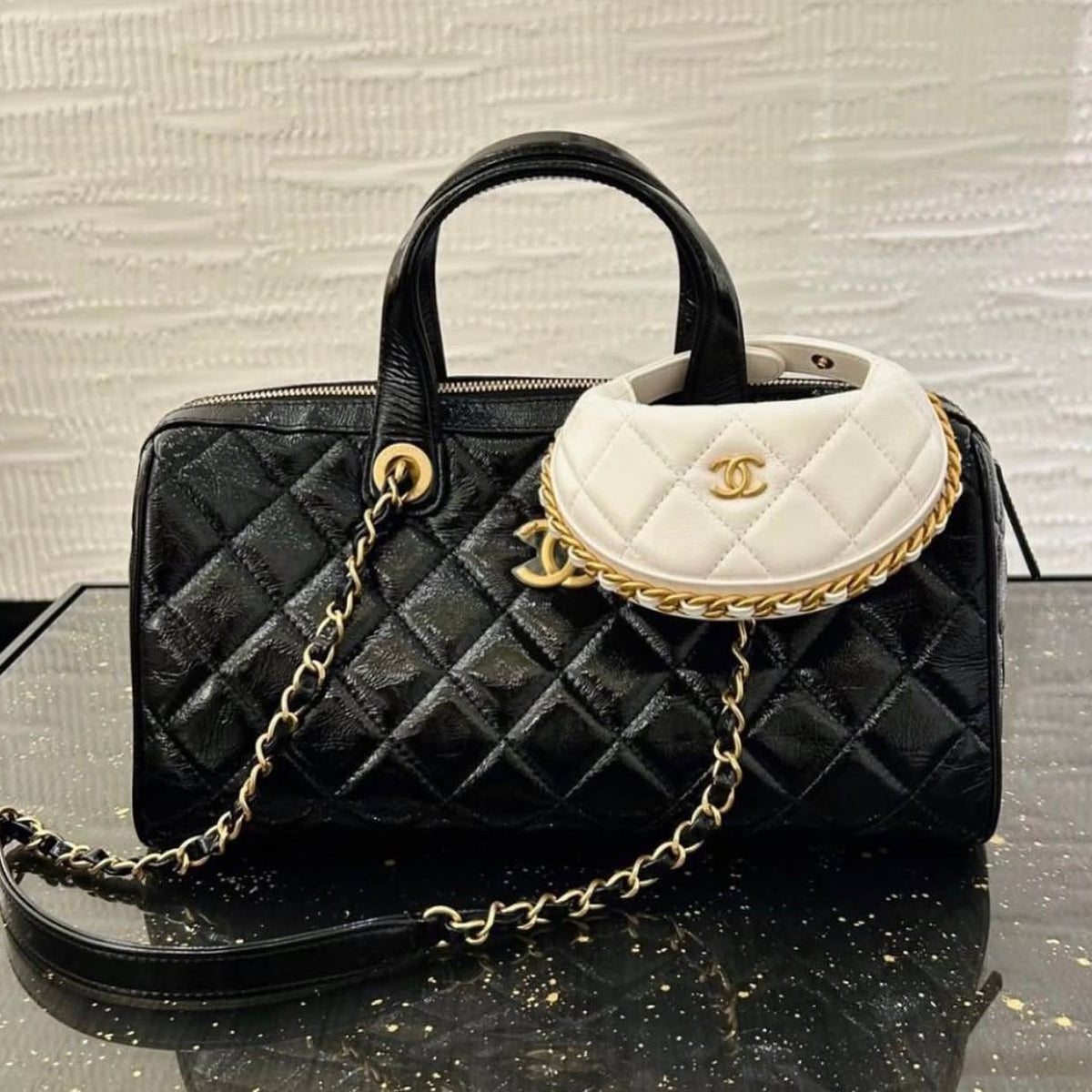 Chanel Brown Quilted Leather Handbag with Gold-Tone Chain