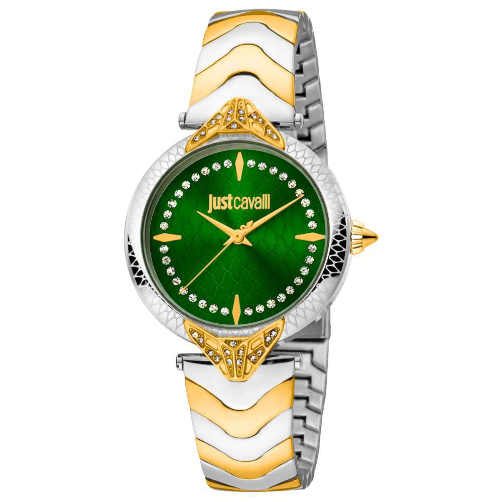 Just Cavalli Emerald Green Crystal Dial Stainless Steel Watch