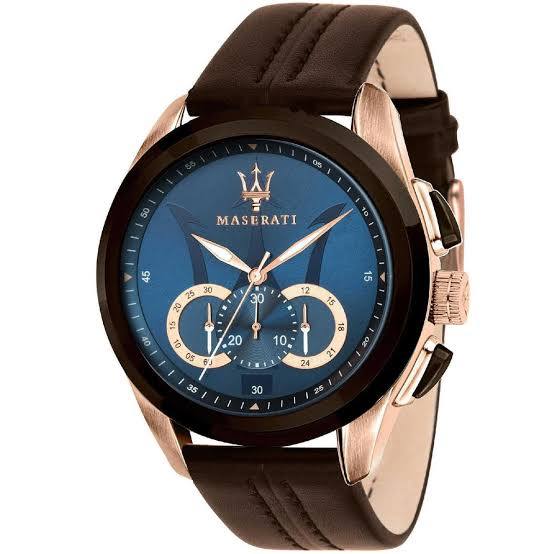 Maserati Chronograph Rose Gold and Black Leather Watch