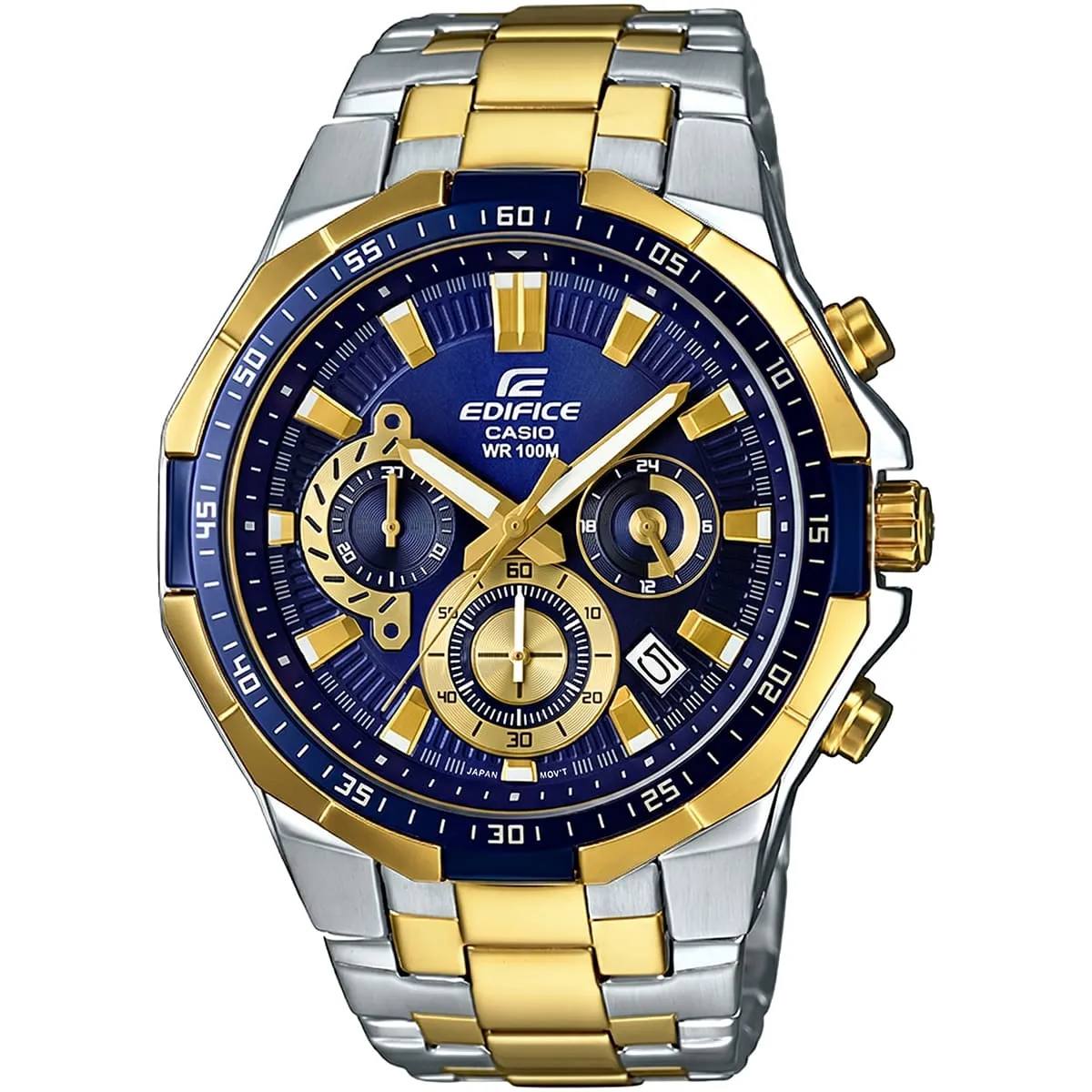 Casio Edifice Blue and Gold Stainless Steel Chronograph Watch