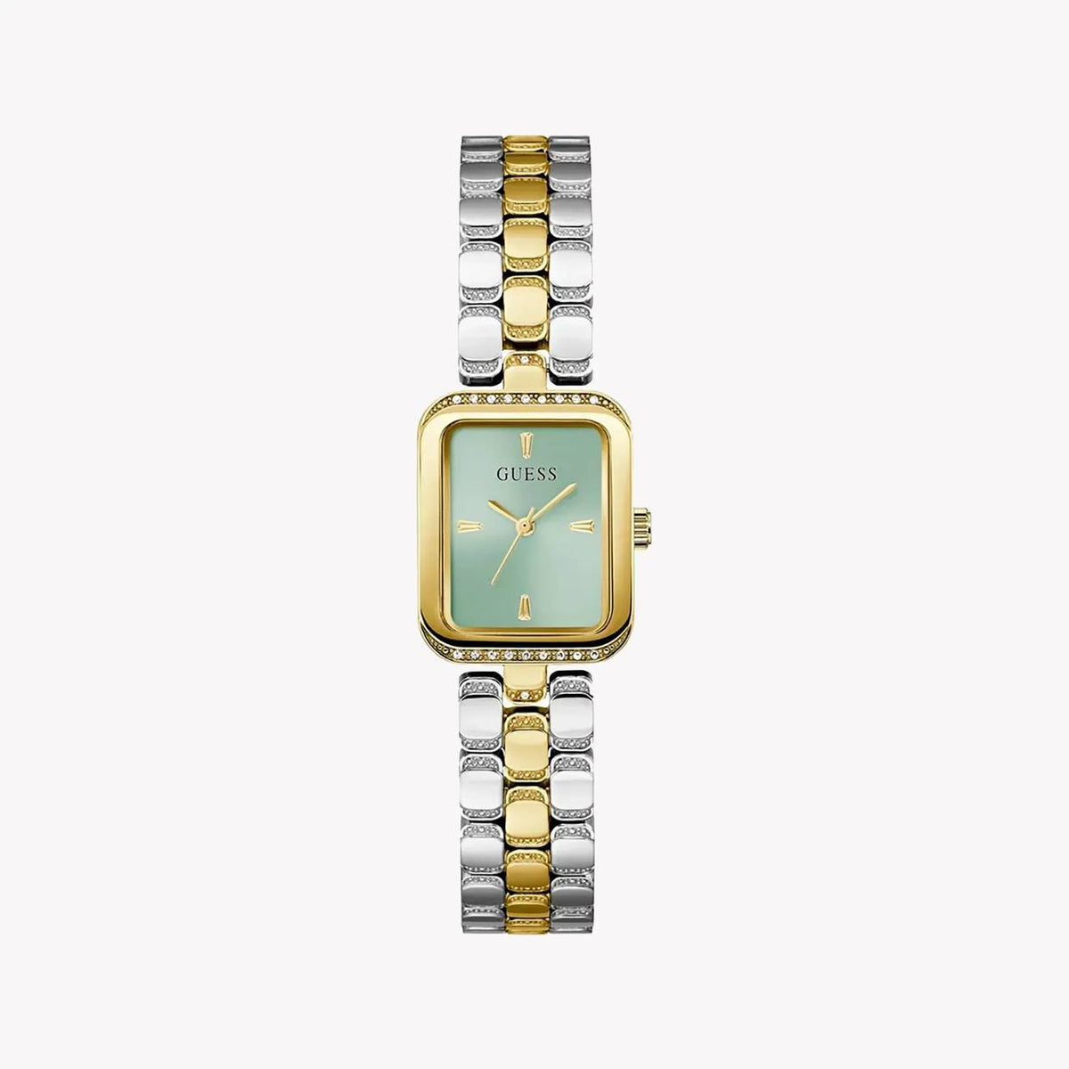 Guess Rectangular Analog Watch with Two-Tone Metallic Link Bracelet