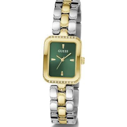 Guess Rectangular Analog Watch with Two-Tone Metallic Link Bracelet