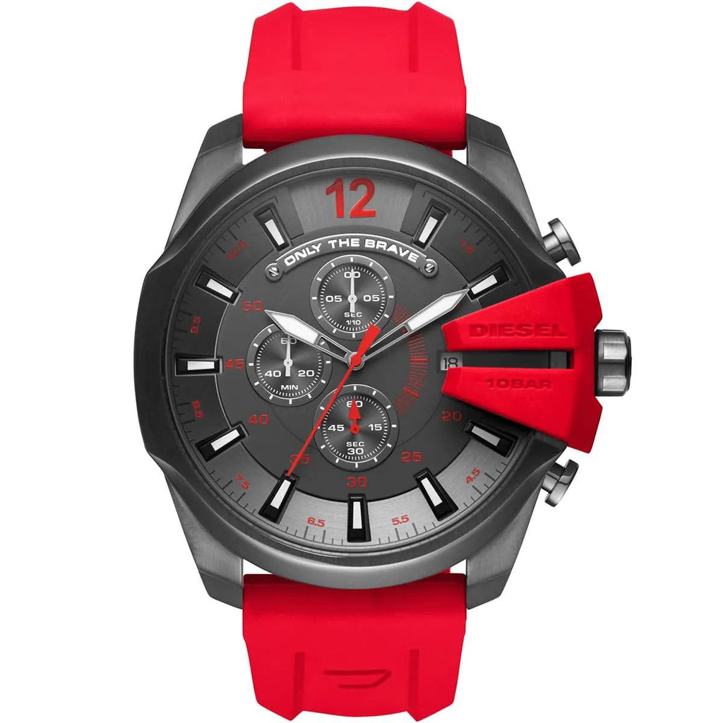Diesel Only The Brave Chronograph Watch with Red Silicone Strap