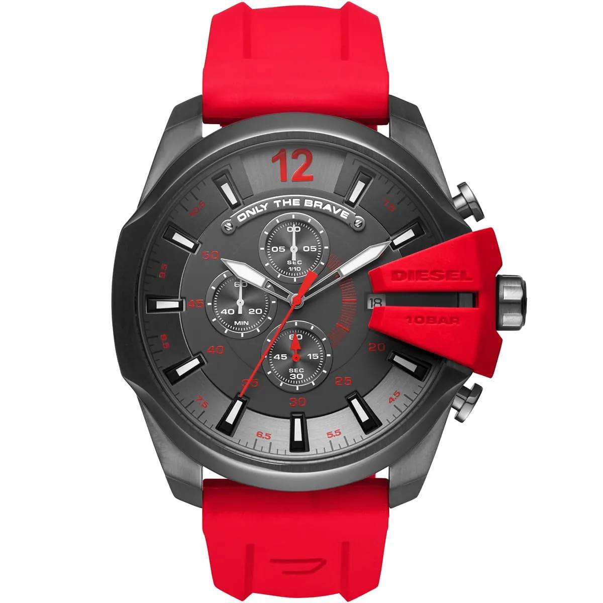 Diesel Only The Brave Chronograph Watch with Red Silicone Strap