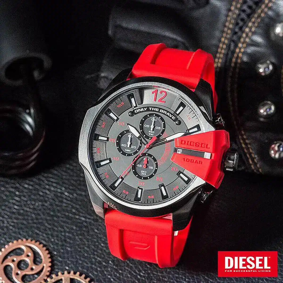 Diesel Only The Brave Chronograph Watch with Red Silicone Strap