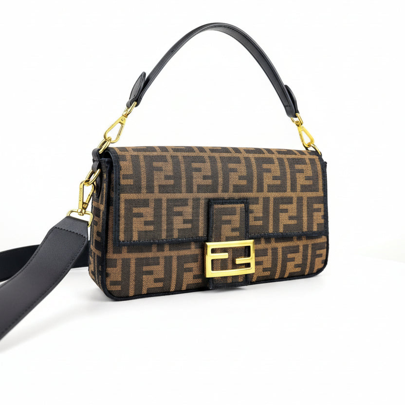 Fendi Zucca Monogram Baguette Bag with Gold Hardware 👜✨🤎