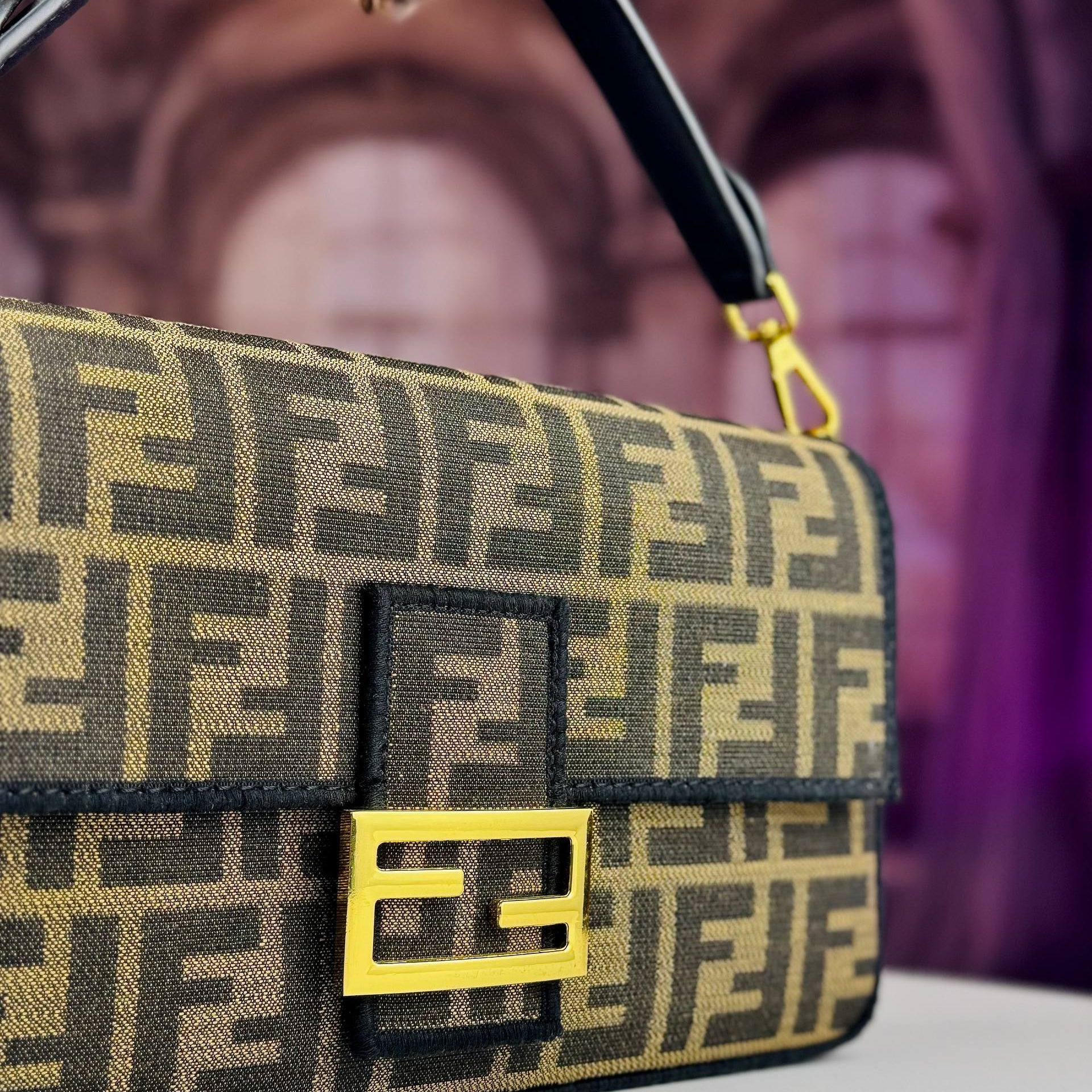 Fendi Zucca Monogram Baguette Bag with Gold Hardware 👜✨🤎