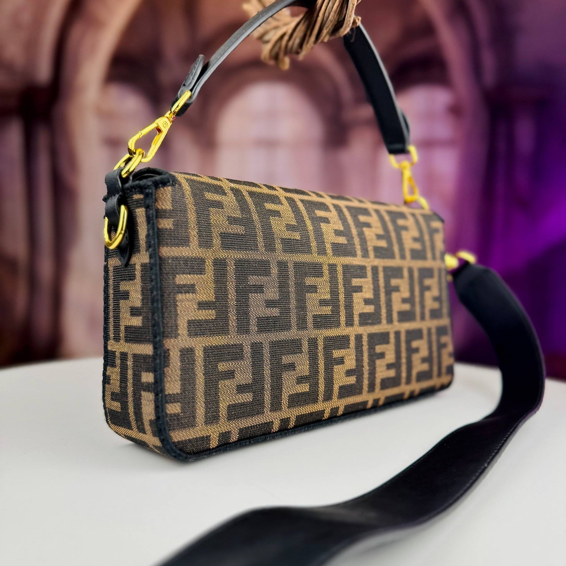 Fendi Zucca Monogram Baguette Bag with Gold Hardware 👜✨🤎