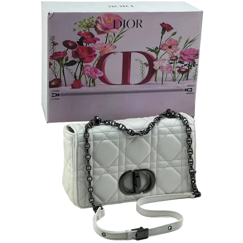 Dior Caro Quilted Leather Handbag with Ruthenium Hardware 👜✨🤍