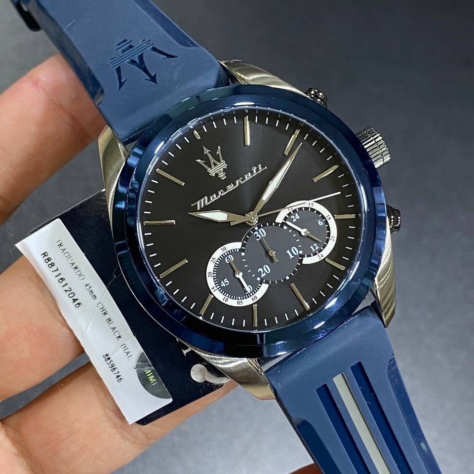 Maserati Men's Black Dial Rubber Strap Watch ⌚🖤💙