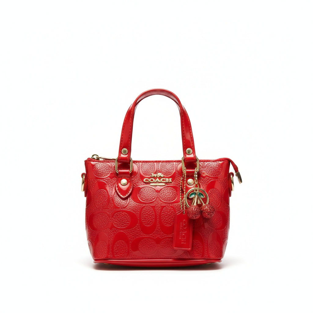 COACH Glossy Red Satchel with Detachable Cherry Charm 🍒✨👜