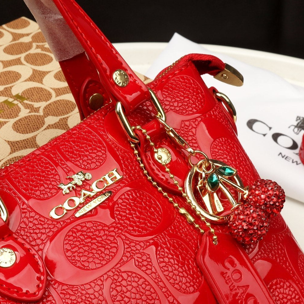 COACH Glossy Red Satchel with Detachable Cherry Charm 🍒✨👜