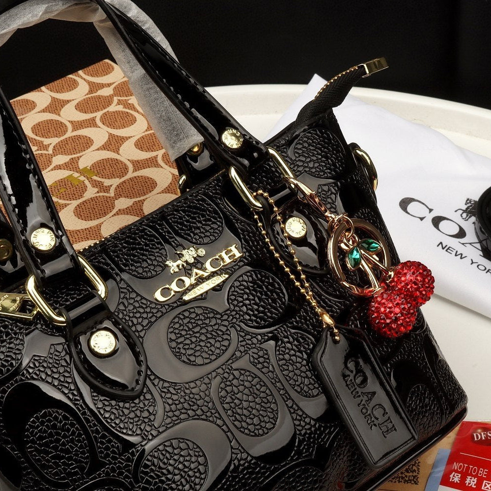 COACH Glossy Red Satchel with Detachable Cherry Charm 🍒✨👜