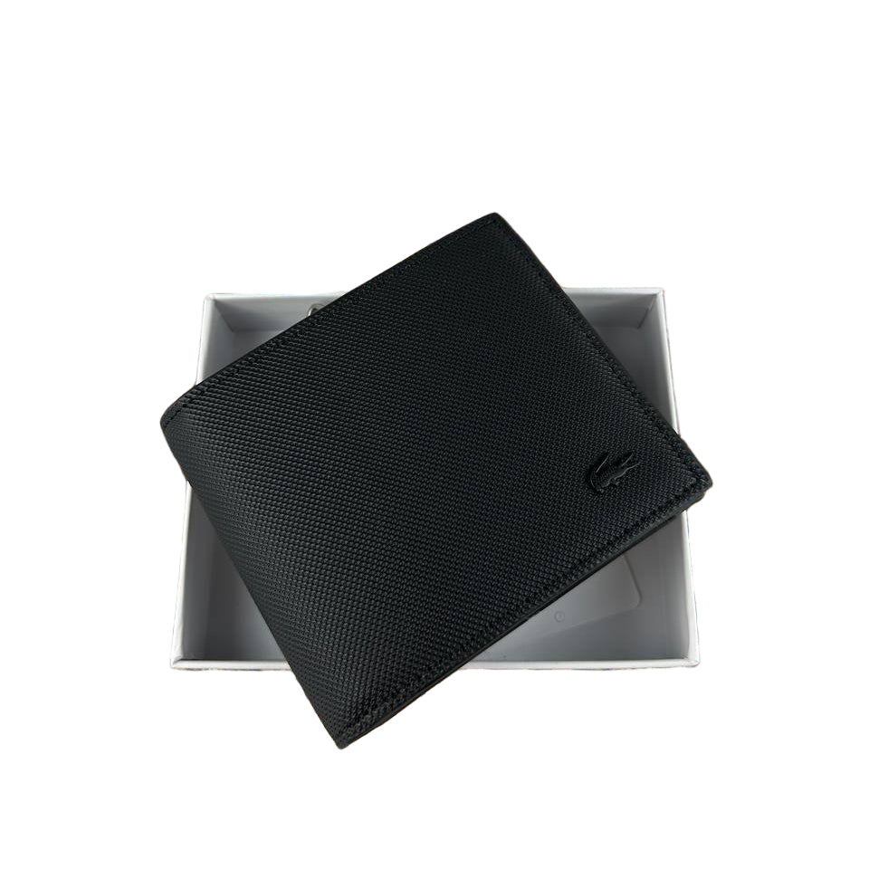 Lacoste Men's Black Billfold Wallet with Signature Piqué Texture 🐊🖤💳