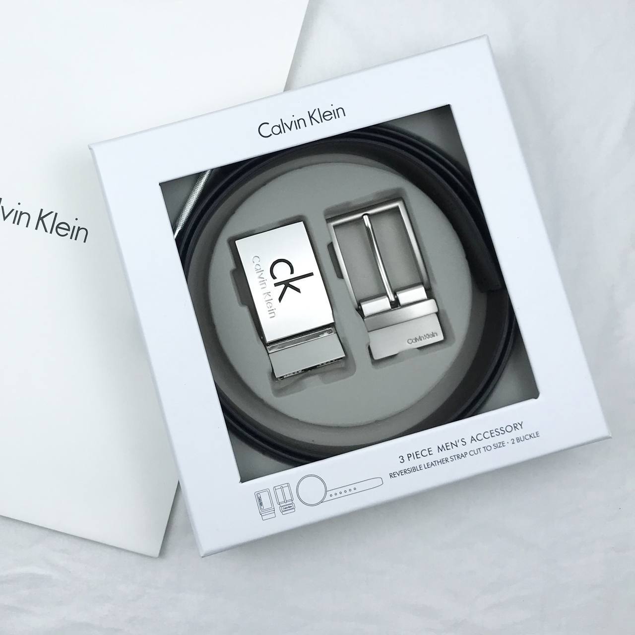 Calvin Klein Reversible Leather Belt Set with CK Logo & Classic Buckles ✨🔄🎁