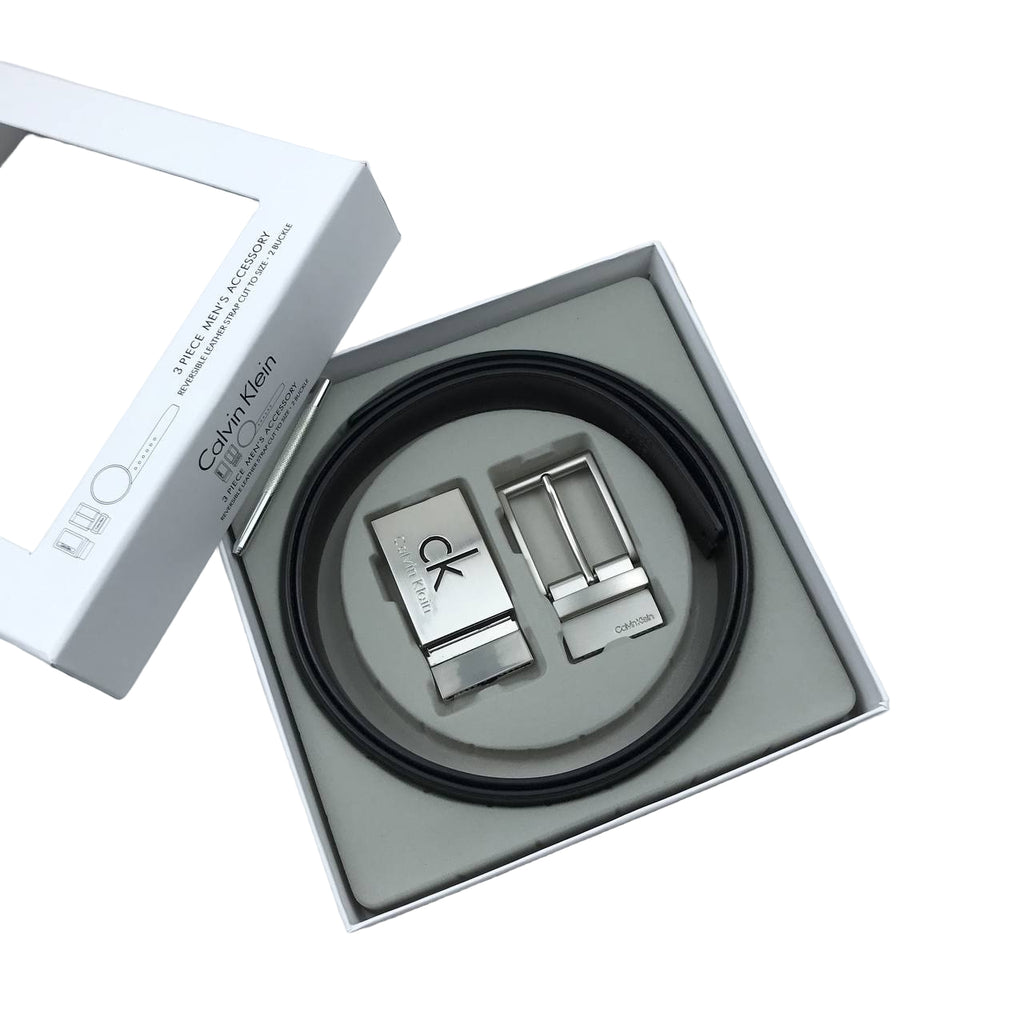 Calvin Klein Reversible Leather Belt Set with CK Logo & Classic Buckles ✨🔄🎁