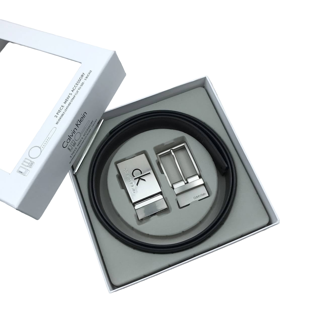 Calvin Klein Reversible Leather Belt Set with CK Logo & Classic Buckles ✨🔄🎁